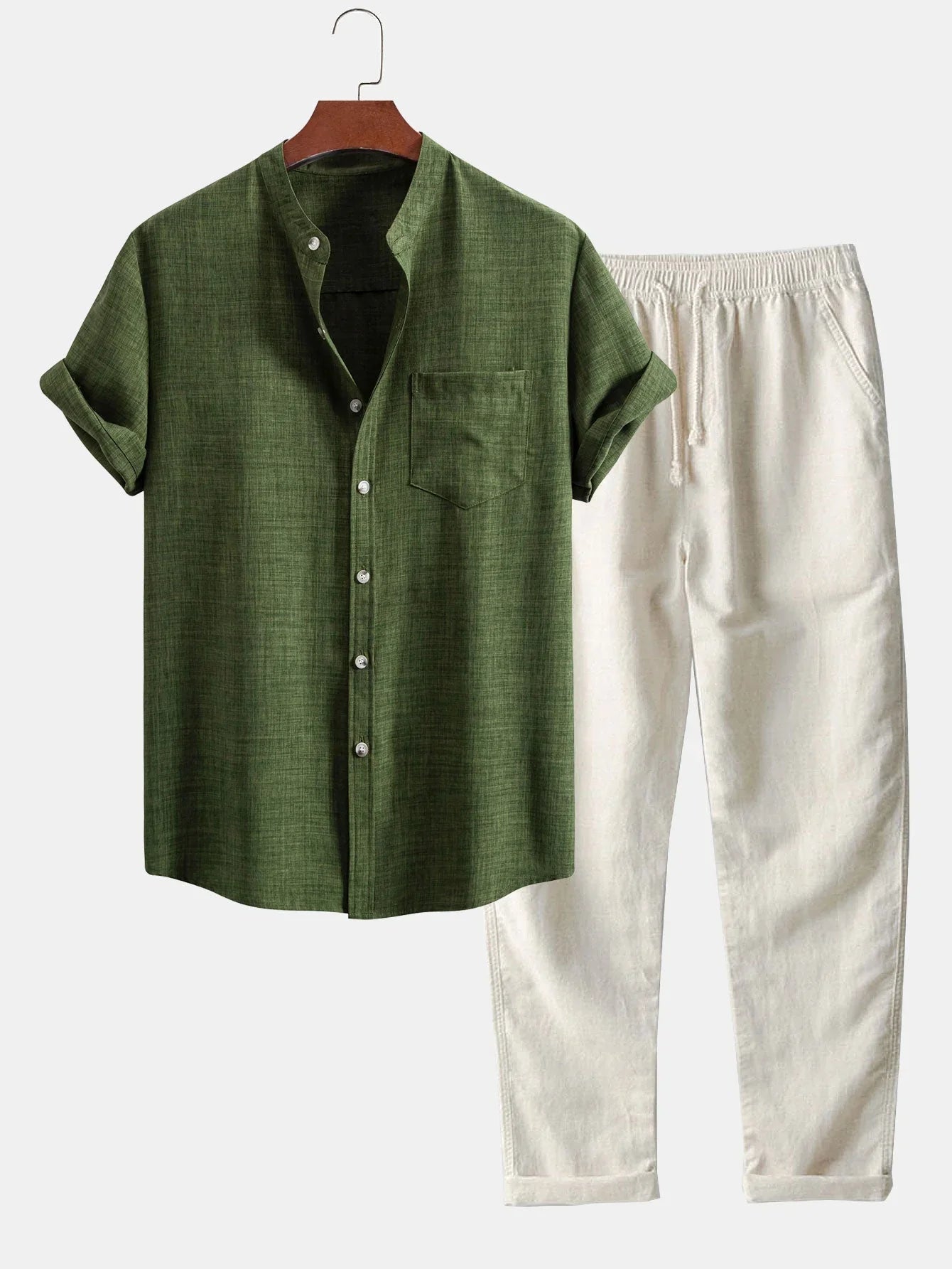 Oliver | Short Sleeve Stand Collar Shirt & Straight Leg Linen Pants