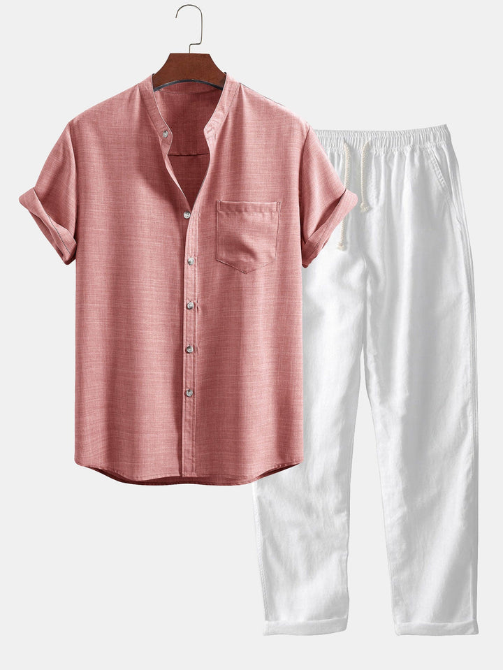 Oliver | Short Sleeve Stand Collar Shirt & Straight Leg Linen Pants